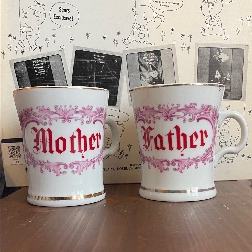 Mother and Father Mugs with Pink Accents
